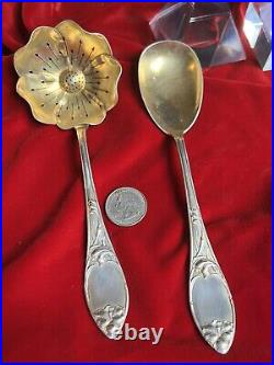 Antique TEA STRAINER + SERVING SPOON Set Sterling Silver 800 German ART NOUVEAU