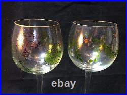 Antique Theresienthal Art Nouveau Painted/Enameled Tall Wine Glass Set of 2