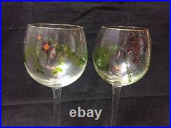 Antique Theresienthal Art Nouveau Painted/Enameled Tall Wine Glass Set of 2