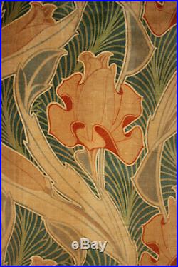 Antique Velvetine Curtain Art Nouveau Design Rare Rich Green Tones 1 of Set 1900
