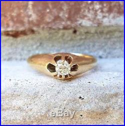 Antique Victorian. 20 Old European Diamond Engagement Ring with Belcher Setting