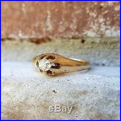 Antique Victorian. 20 Old European Diamond Engagement Ring with Belcher Setting