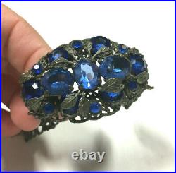 Antique Victorian ART NOUVEAU Brooch Bracelet SET Electric Blue Glass MM67ZZi