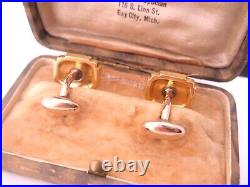 Antique Victorian Art Nouveau 14k Gold Top Paste Gemstone Cufflinks Set Cased