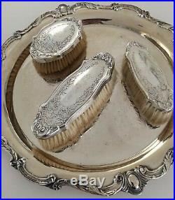 Antique Victorian Sterling Silver Clothes Brush SET of 3 Art Nouveau Ornate Mono