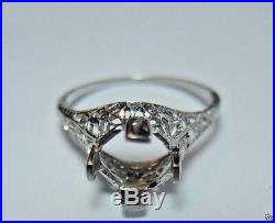 Antique Vintage Art Deco Mounting Setting Hold 6-8MM 14K White Gold Ring Sz 6.5