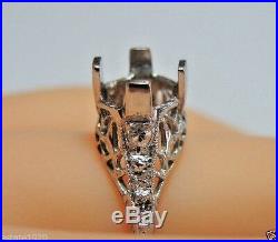 Antique Vintage Art Deco Mounting Setting Hold 6-8MM 14K White Gold Ring Sz 6.5