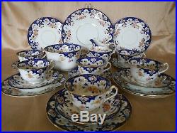 Antique Vintage Bridgwoods 21 Piece China Tea Set Cobalt Blue Floral Gilt