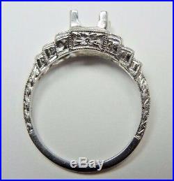 Antique Vintage Deco Mounting Setting 14K White Gold Hold 5.5-6.5MM Ring SZ 6.25