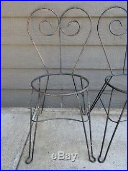 Antique Wrought Iron Ice Cream Parlor Chairs Set of 4 Vintage Hairpin Legs