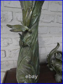 Antique art nouveau Centerpiece vases mantel set dragonfly satyr swan frog rare