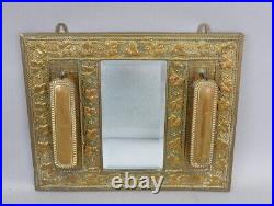 Antique art nouveau mens brass hanging mirror clothes brush vanity set Victorian