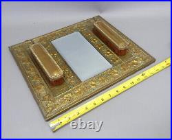 Antique art nouveau mens brass hanging mirror clothes brush vanity set Victorian