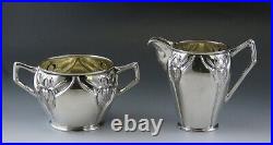 Antique c1890 Art Nouveau German Silver Iris Tea Set Sugar Bowl & Creamer