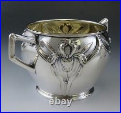 Antique c1890 Art Nouveau German Silver Iris Tea Set Sugar Bowl & Creamer