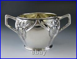 Antique c1890 Art Nouveau German Silver Iris Tea Set Sugar Bowl & Creamer