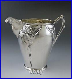 Antique c1890 Art Nouveau German Silver Iris Tea Set Sugar Bowl & Creamer