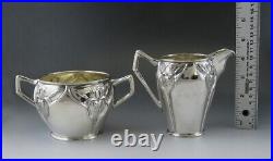 Antique c1890 Art Nouveau German Silver Iris Tea Set Sugar Bowl & Creamer