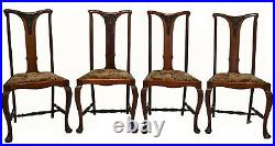 Antique c. 1910 Set of 4 English Art Nouveau Mahogany Dining Chairs