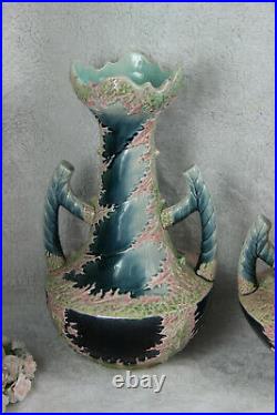 Antique french ART nouveau barbotine majolica planter vase set