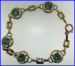 Art Deco14k Yellow GoldBezel Set Natural Blue Zircon Bracelet 7.0 10 Grams