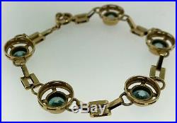 Art Deco14k Yellow GoldBezel Set Natural Blue Zircon Bracelet 7.0 10 Grams