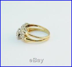 Art Deco. 45 ct Diamond 14k Yellow Gold Wedding Band Engagement Ring Set Sz 6.75