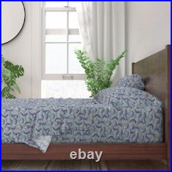 Art Deco Nouveau Blue Japanese Mid 100% Cotton Sateen Sheet Set by Spoonflower