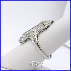 Art Deco Platinum 2ctw Diamond Bezel Pave' Set Navette Cocktail Ring Sz 5