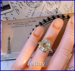 Art Deco True Vintage Peridot Colored Stone 10k Gold Ring Oval Bezel Set Fine