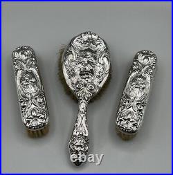 Art Nouveau 1902-1903 B'ham Hallmarked Sterling Silver Vanity Brush Set 264.5g