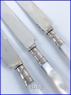 Art Nouveau 4 person 8 pc silver plated sterling mother-of-pearl dessert set