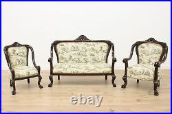 Art Nouveau Antique 3 pc Carved Settee & Chair Set, Dolphins #48355