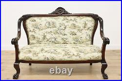 Art Nouveau Antique 3 pc Carved Settee & Chair Set, Dolphins #48355