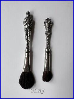 Art Nouveau Antique Sterling Silver Cosmetic Brush Set