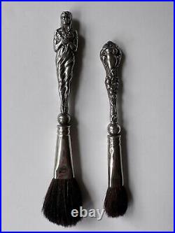 Art Nouveau Antique Sterling Silver Cosmetic Brush Set