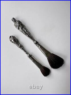 Art Nouveau Antique Sterling Silver Cosmetic Brush Set