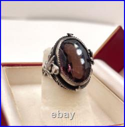 Art Nouveau Antique Stunning Floral Setting Sterling Silver Ring Purple Crystal