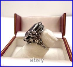 Art Nouveau Antique Stunning Floral Setting Sterling Silver Ring Purple Crystal