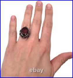 Art Nouveau Antique Stunning Floral Setting Sterling Silver Ring Purple Crystal