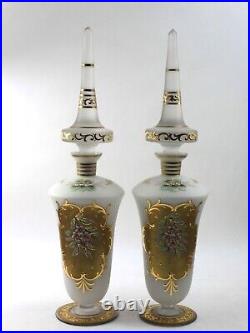 Art Nouveau Bohemia Satin Glass Decanter Set Floral Motif Karat Gold Rare