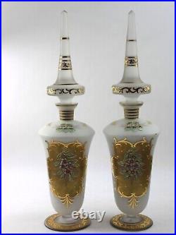 Art Nouveau Bohemia Satin Glass Decanter Set Floral Motif Karat Gold Rare