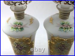 Art Nouveau Bohemia Satin Glass Decanter Set Floral Motif Karat Gold Rare