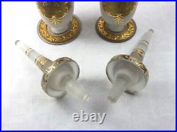 Art Nouveau Bohemia Satin Glass Decanter Set Floral Motif Karat Gold Rare