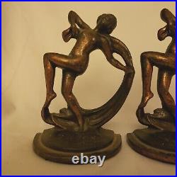 Art Nouveau Bookends Ferrous Metal Set Of 2 Female Figurines 6 1/2 Tall Vintage