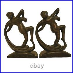 Art Nouveau Bookends Ferrous Metal Set Of 2 Female Figurines 6 1/2 Tall Vintage