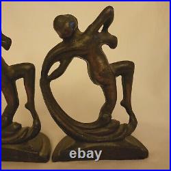 Art Nouveau Bookends Ferrous Metal Set Of 2 Female Figurines 6 1/2 Tall Vintage