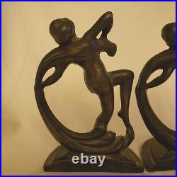 Art Nouveau Bookends Ferrous Metal Set Of 2 Female Figurines 6 1/2 Tall Vintage