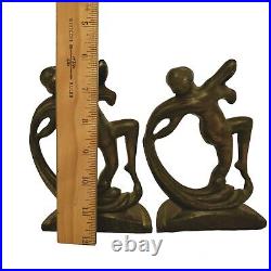 Art Nouveau Bookends Ferrous Metal Set Of 2 Female Figurines 6 1/2 Tall Vintage