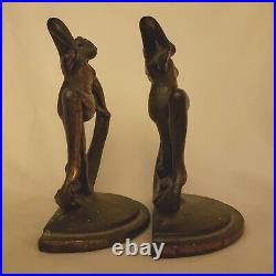 Art Nouveau Bookends Ferrous Metal Set Of 2 Female Figurines 6 1/2 Tall Vintage